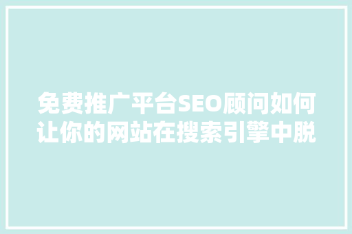 免费推广平台SEO顾问如何让你的网站在搜索引擎中脱颖而出