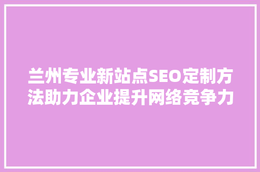 兰州专业新站点SEO定制方法助力企业提升网络竞争力