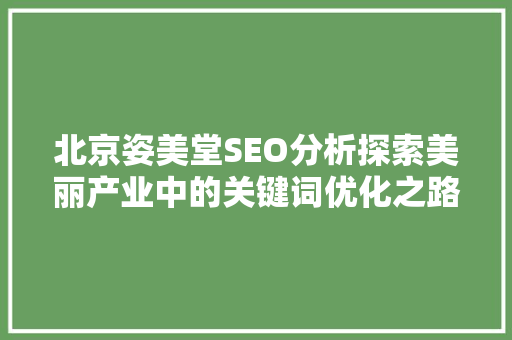 北京姿美堂SEO分析探索美丽产业中的关键词优化之路