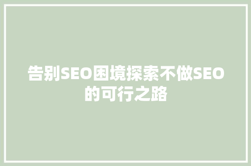 告别SEO困境探索不做SEO的可行之路