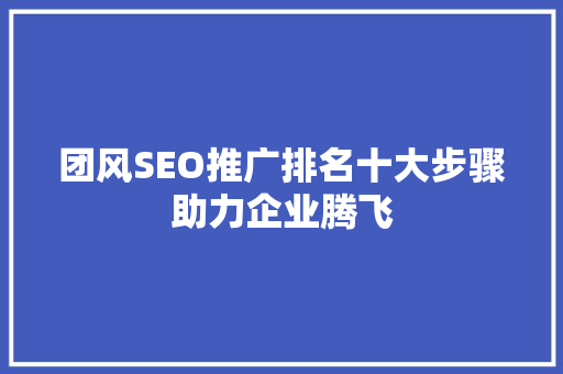 团风SEO推广排名十大步骤助力企业腾飞