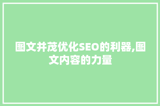 图文并茂优化SEO的利器,图文内容的力量