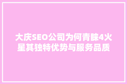 大庆SEO公司为何青睐4火星其独特优势与服务品质