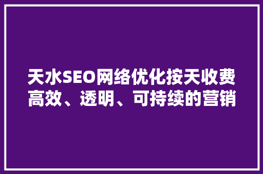 天水SEO网络优化按天收费高效、透明、可持续的营销步骤