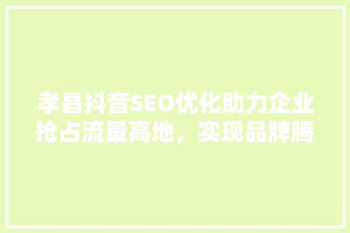 孝昌抖音SEO优化助力企业抢占流量高地，实现品牌腾飞