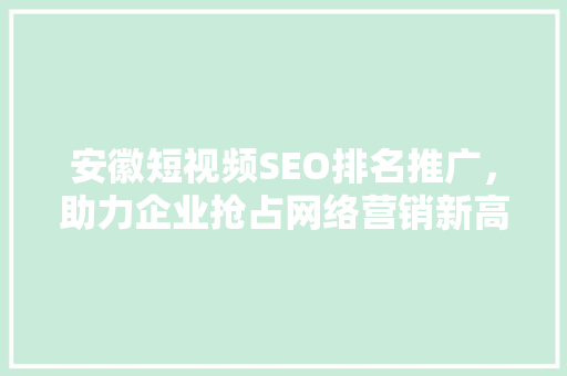 安徽短视频SEO排名推广，助力企业抢占网络营销新高地