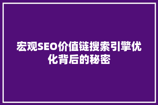 宏观SEO价值链搜索引擎优化背后的秘密