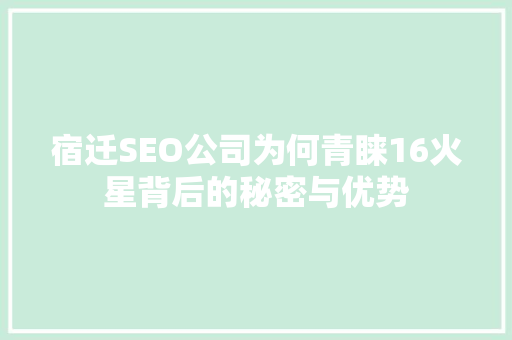 宿迁SEO公司为何青睐16火星背后的秘密与优势