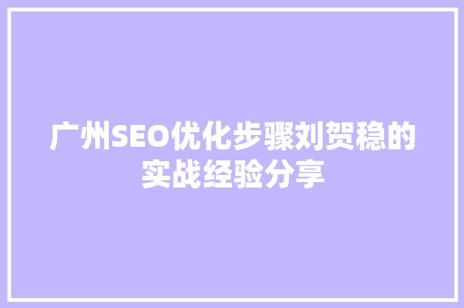广州SEO优化步骤刘贺稳的实战经验分享