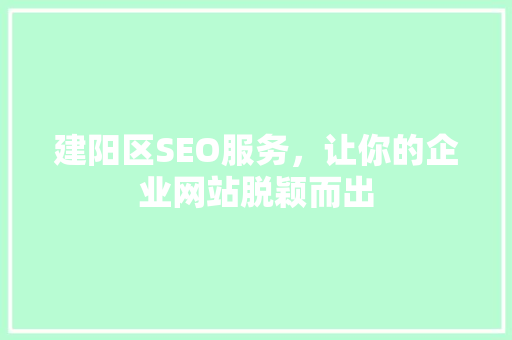 建阳区SEO服务，让你的企业网站脱颖而出