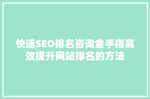 快速SEO排名咨询金手指高效提升网站排名的方法