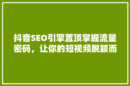 抖音SEO引擎置顶掌握流量密码，让你的短视频脱颖而出