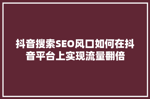抖音搜索SEO风口如何在抖音平台上实现流量翻倍