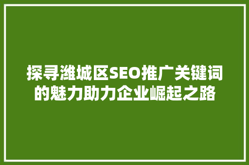 探寻潍城区SEO推广关键词的魅力助力企业崛起之路