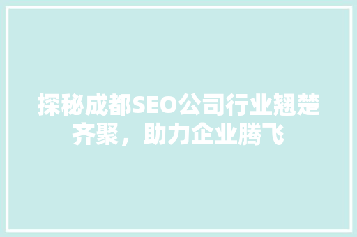 探秘成都SEO公司行业翘楚齐聚，助力企业腾飞