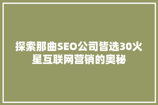 探索那曲SEO公司皆选30火星互联网营销的奥秘