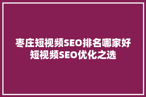 枣庄短视频SEO排名哪家好短视频SEO优化之选