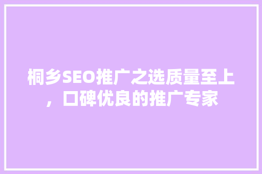 桐乡SEO推广之选质量至上，口碑优良的推广专家