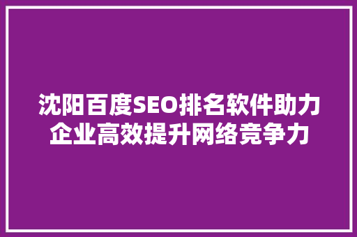 沈阳百度SEO排名软件助力企业高效提升网络竞争力