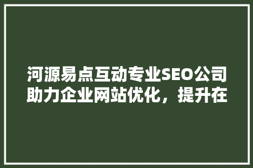 河源易点互动专业SEO公司助力企业网站优化，提升在线竞争力