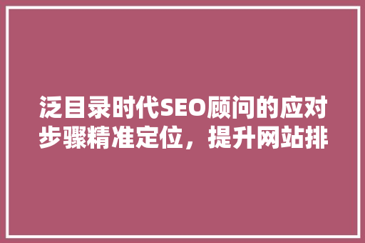 泛目录时代SEO顾问的应对步骤精准定位，提升网站排名