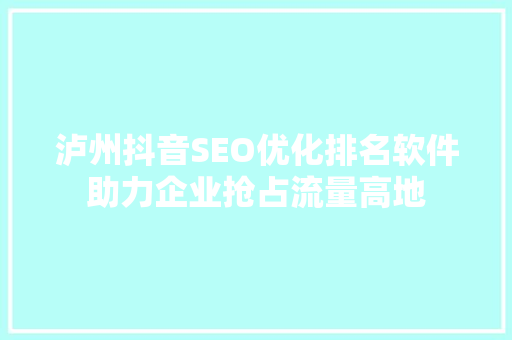 泸州抖音SEO优化排名软件助力企业抢占流量高地