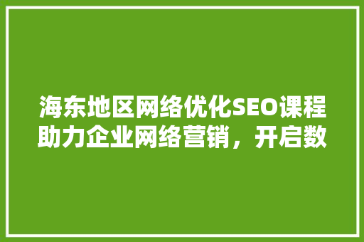 海东地区网络优化SEO课程助力企业网络营销，开启数字时代新篇章
