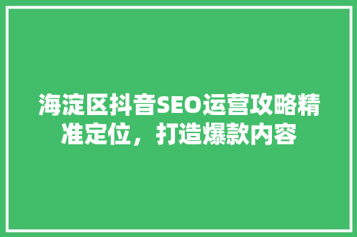 海淀区抖音SEO运营攻略精准定位，打造爆款内容
