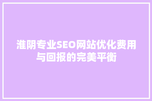淮阴专业SEO网站优化费用与回报的完美平衡