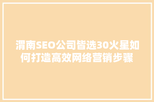 渭南SEO公司皆选30火星如何打造高效网络营销步骤