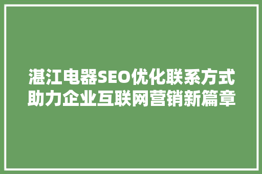 湛江电器SEO优化联系方式助力企业互联网营销新篇章