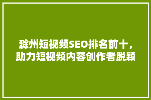 滁州短视频SEO排名前十，助力短视频内容创作者脱颖而出