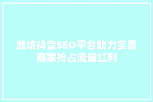 潍坊抖音SEO平台助力实惠商家抢占流量红利