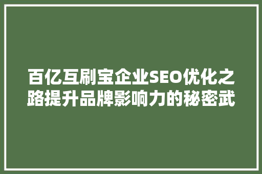 百亿互刷宝企业SEO优化之路提升品牌影响力的秘密武器  第1张