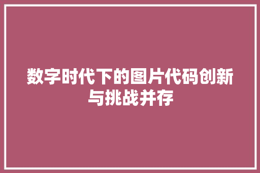 数字时代下的图片代码创新与挑战并存