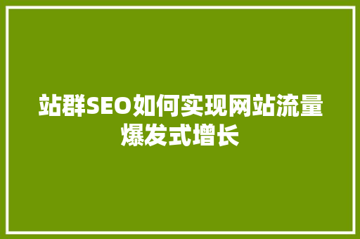 站群SEO如何实现网站流量爆发式增长