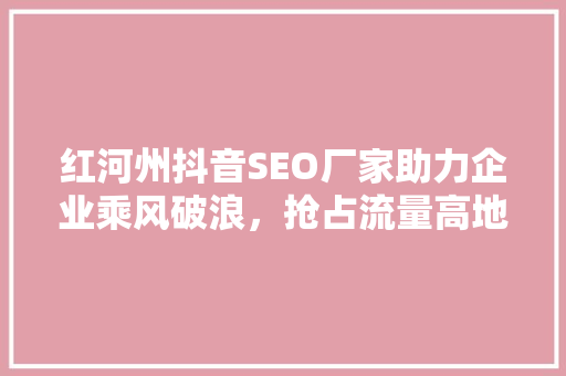红河州抖音SEO厂家助力企业乘风破浪，抢占流量高地
