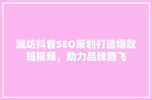 潍坊抖音SEO策划打造爆款短视频，助力品牌腾飞