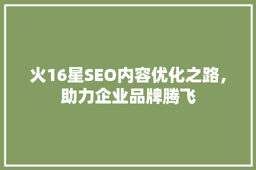 火16星SEO内容优化之路，助力企业品牌腾飞