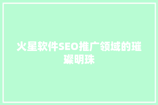 火星软件SEO推广领域的璀璨明珠