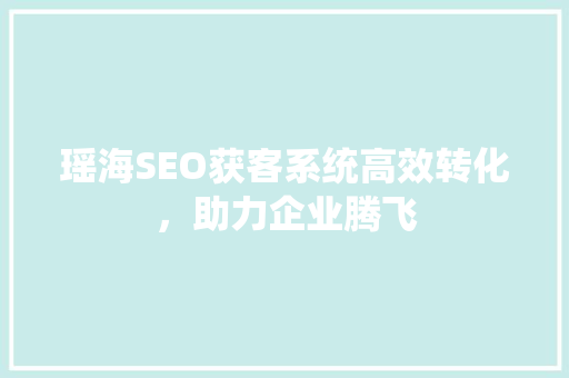 瑶海SEO获客系统高效转化，助力企业腾飞