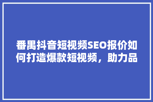 番禺抖音短视频SEO报价如何打造爆款短视频，助力品牌腾飞