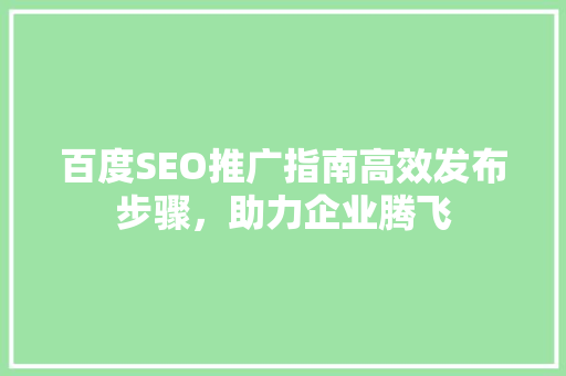 百度SEO推广指南高效发布步骤，助力企业腾飞