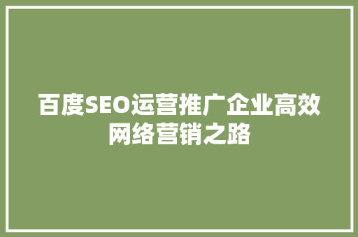 百度SEO运营推广企业高效网络营销之路