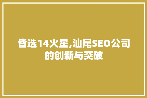 皆选14火星,汕尾SEO公司的创新与突破