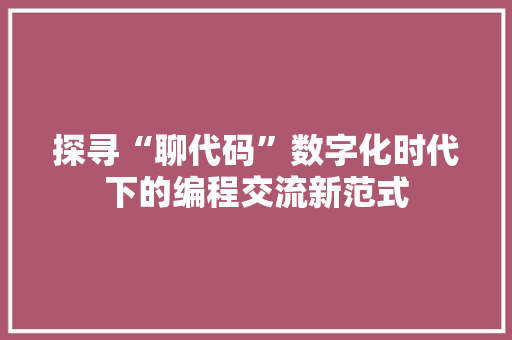 探寻“聊代码”数字化时代下的编程交流新范式