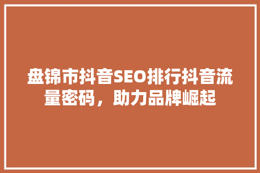 盘锦市抖音SEO排行抖音流量密码，助力品牌崛起