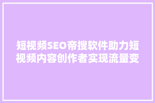 短视频SEO帝搜软件助力短视频内容创作者实现流量变现的利器