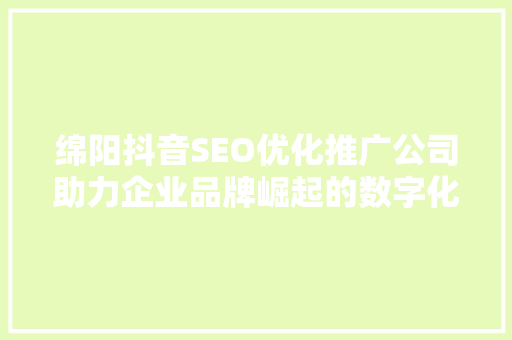 绵阳抖音SEO优化推广公司助力企业品牌崛起的数字化助手