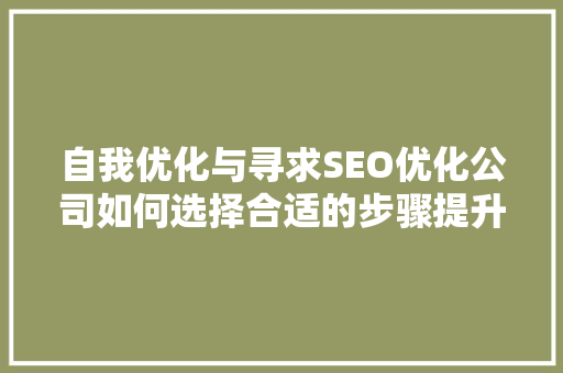自我优化与寻求SEO优化公司如何选择合适的步骤提升网站排名